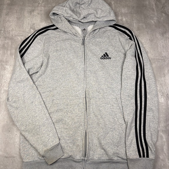 adidas Other - Adidas Hoodie Mens Large Gray Essentials 3 Stripes Full Zip Fleece Sweatshirt